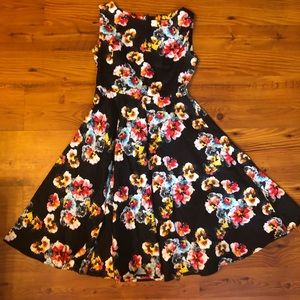 Retro, black floral midi dress